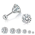 Orecchini a perno in acciaio argento con zircone e chiusura a vite in sei diverse misure - Stile a 4 Griffe (3-8mm)