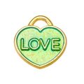 Macro shot of green glitter heart pendant with gold LOVE lettering DIY accessory - Green