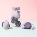 Lot d'éponges à maquillage violettes en bocal de verre, formes goutte et biseautée - Pot de Marguerite Mauve