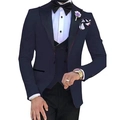 Three-piece navy blue business suit with black vest and trousers for weddings - Navy Blue
