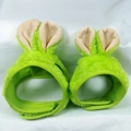Green plush bunny ears headwear for pets with adjustable velcro straps and pink inner ears - Small / Green Fur Rabbit