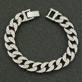 Pulsera de eslabones cubanos plateada estilo hip hop con diamantes de imitación en negro - 8 pulgadas / Plateado
