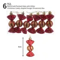 6 pieces of 8cm red and gold candy-shaped Christmas ornaments with glitter details - Red and Gold Painted