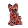 Polished red and black striped agate cat figurine carved in a sitting pose - 1.5 Inch / Mahogany Obsidian