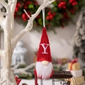 Red knitted Christmas gnome ornament featuring a white letter Y embroidery on the hat - Letter Y Style