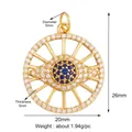 Gold hollow Evil Eye pendant with blue crystal and white cubic zirconia accents - Wheel Shape Evil Eye / Light Blue