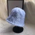 Gorro de pescador de felpa azul claro para mujer con textura suave para otoño e invierno - Ajustable / Azul