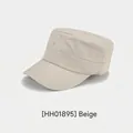 Minimalist beige cotton flat top military cap with structured design and visor - Beige