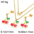 Set gioielli ciliegia dorata con collana e orecchini in smalto rosso per donna estate - Set Collana e Orecchini Ciliegia Rosso Verde Brillante (KS226006-Z)