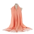 Solid coral cashmere-like scarf for women with elegant tassels and woven label - Snow Bud