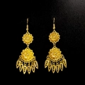 Etnische bohemian gouden oorbellen met filigraan en druppelvormige franje hangers - E5765-18 Goud Dubbele Bloem Kwastje