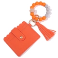 Orange and grey silicone bead wristlet keychain with orange tassel and faux leather card wallet - Orange (#10)