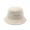 Beige corduroy bucket hat with COCONUT embroidery in a minimalist Japanese style - One Size / Beige