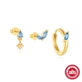 Three-piece S925 sterling silver gold earring set featuring blue marquise zircon stones - 925 Silver / Blue Gemstone Style (Set 6)