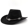 Cappello da cowboy western classico in camoscio nero con fascia in pelle e fibbie in argento - M (56-58cm) / Nero