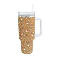 40oz stainless steel tumbler with handle and colorful cow print rhinestone design - 1200ml (40oz) / Multi-color Gold