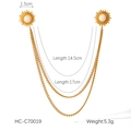 Spilla a doppia catena sole dorato con perla e dimensioni dettagliate - Stile Perla a Cuore (HC-C70019)