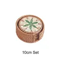 Round rattan coaster set with green flower pattern in storage basket, 10cm diameter - Small Green Flower Set of 6 (10cm)