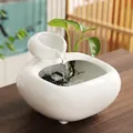 White ceramic flowing water tabletop fountain with small plant for office desk decoration - Enduring Stream - Square White