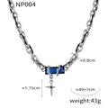 Silver punk heavy chain necklace with rectangular blue stone and cross pendant - Necklace (NP004) / Stainless Steel Silver Color Blue Zirconia
