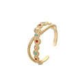 Adjustable cutout steel ring with colorful enamel dots and beaded texture layers - Double Layer Colorful Dots Wave (J532-1)