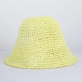 Pale yellow hand-woven crochet bucket hat with hollow breathable grid for summer sun protection - M (56-58cm) / Fluorescent