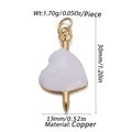 Copper white heart charm dimensions 30x13mm for DIY bracelet and earring making - Cx148-02 / 18K Gold