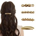 Lot de quatre barrettes dorées minimalistes en alliage aux textures torsadées - Ensemble 5 (4 Pièces)