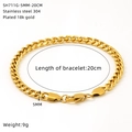 Macro shot of 5mm gold plated stainless steel curb chain with detailed measurements - Gold 20cm (SH711G-5MM-20CM)