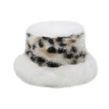Dettaglio cappello alla pescatora in ecopelliccia bianca con fascia a motivo leopardato - M (56-58cm) / Bianco