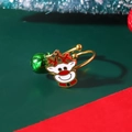 Close-up of golden Christmas ring featuring a reindeer pendant and green bell detail - Christmas Reindeer Green Bell Ring (DZ050)
