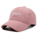 Gorra de béisbol de pana rosa con bordado MOUTH blanco y visera curva rígida - Ajustable / Bordado de Letras MOUTH / Rosa