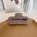 Plush rectangular claw clip in smoky coffee color with soft faux fur for autumn winter - Khaki