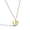 Collier cœur doré avec relief d'aile de plume sur une chaîne à maillons fins élégante - Cuivre Plaqué 0.03mic Or 18K / Collier Cœur Doré