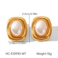 Detailed view of vintage gold square earrings with faux pearls and size specifications - White Pearl Square Vintage Earrings (HC-E10990-WT)
