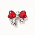 Silver bow pendant featuring two sparkling red heart gemstones and hanging loop - Red Zirconia Silver Base