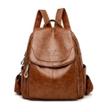 Women's vintage brown backpack with sheepskin texture and adjustable straps - Brown