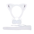 Set cerchietto con orecchie di gatto in peluche bianco con papillon e coda per costumi - Set Gatto Bianco Paillettes 3 Pezzi