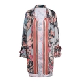 Detail of floral chiffon cover-up with retro print and tie-up bow cuffs for swimwear - One Size / Single Cardigan