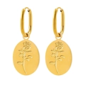 Modische goldene Edelstahl-Ohrhänger mit elegantem Relief-Rosenmuster auf Anhängern - Gold