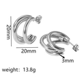 Detailed size specifications for triple-band silver stainless steel hoop earrings - Three-Ring Overlapping Thick Hoop Style (TE6076-S) / Silver