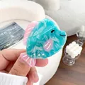 Pinza per capelli in acetato blu oceano marmorizzato a forma di pesce con dettagli rosa - Pesce dalla Testa Grossa Rosa Blu / 5.3cm