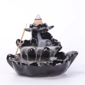 Creative black ceramic backflow incense burner with smoke effect and wooden sticks - Single Leaf Lotus