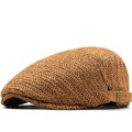 Braune geflochtene Schiebermütze mit Retro-Schnalle, atmungsaktiver Sommerhut für Damen und Herren - Verstellbar / Khaki