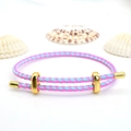 Detailed view of pink and light blue braided bracelet with adjustable gold metal slider - 2mm Semi-finished (Single End Fixed) / Pink Blue-19