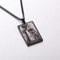 Men's vintage black stainless steel Aquarius zodiac tarot card pendant necklace with chain - Aquarius / Black