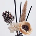 Handmade sola flowers with pine cones and black diffuser sticks for home fragrance decor - Dark Plum