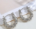 Polished silver twisted rope hoop earrings with minimalist huggie closure design - Silver Style K7-93