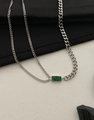 Collana a catena cubana argento con ciondolo rettangolare verde smeraldo - Collana / Argento