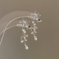 Silver flower drop earrings with white pearls and green leaf accents for elegant style - Silver Flower Vine Pearl Tassel (134 Silver Needle)